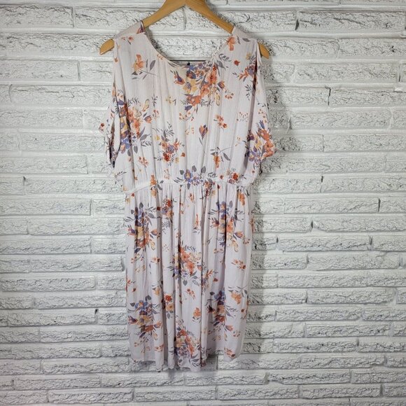 Torrid Womens Dress 1 1X Tied Cold Shoulder Orange Floral High Low FLO112E - Picture 7 of 13